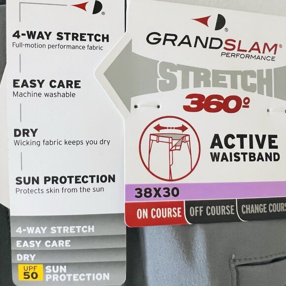 Grand Slam Men's Stretch 360 Grey Pants Size 38x30 Active Waistband UPF 50 NWT - Picture 7 of 13